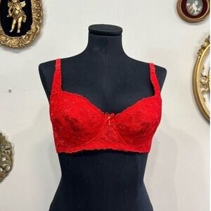 90s Frederick's of Hollywood Red Floral Lace Bra 38B